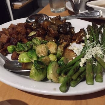 Blue Collar - Veggie plate!  Grilled asparagus with blue cheese, butternut squash, brussels, and shonucks - Comfort Food Near Me - Miami, Florida