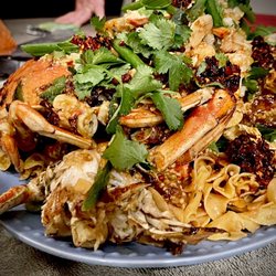 Pound The Zone - Jim's crab done right Over the best garlic noods I've ever made!