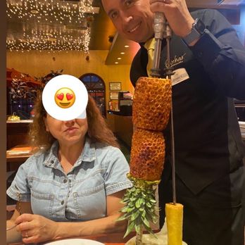 Rainhas Churrascaria - My mother and Johnny serving Pineapple - Brazilian Near Me - Corona, New York