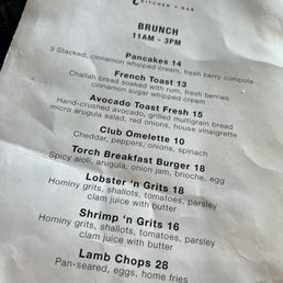 Brunch menu Brunch menu