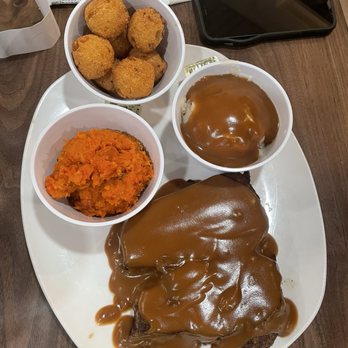 Virginia Diner - Homemade Meatloaf with Carrot Soufflé, Mashed Potatoes & Gravy, and Hushpuppies - Diners Near Me - Wakefield, Virginia