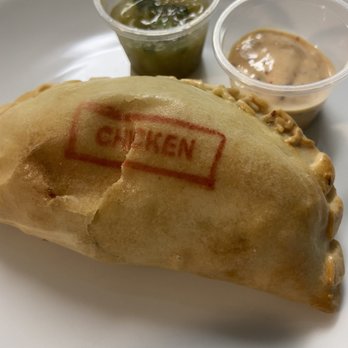 OBRA HandBakery - Cute stamped Chicken Empanada. The green sauce is good! - Latin American Near Me - Long Beach, California OBRA HandBakery - Cute stamped Chicken Empanada. The green sauce is good! - Latin American Near Me - Long Beach, California
