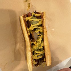 Stang's Hot Dogs & Sausages - Polish with relish jalapeños grilled onions and mustard