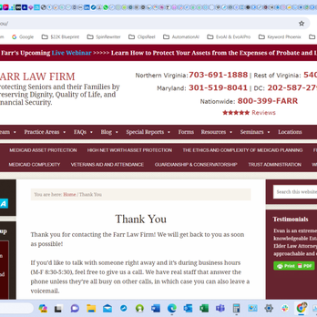 Farr Law Firm - Screenshot showing our online submittal requesting a consultation was received. More than a week later there's been no communication. - Elder Law Near Me - Fairfax, Virginia Farr Law Firm - Screenshot showing our online submittal requesting a consultation was received. More than a week later there's been no communication. - Elder Law Near Me - Fairfax, Virginia
