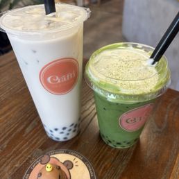 Matcha cloud w/ boba and Earl Grey Milk Tea w/ boba