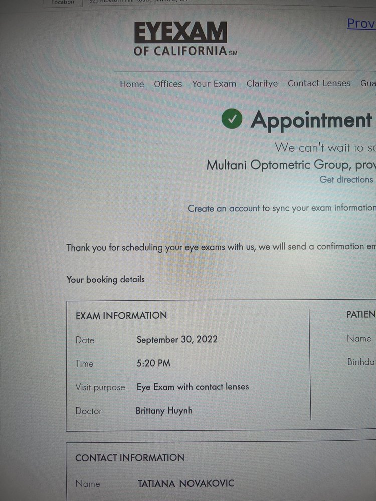 EYEXAM OF CALIFORNIA Updated June 2024 925 Blossom Hill Rd, San