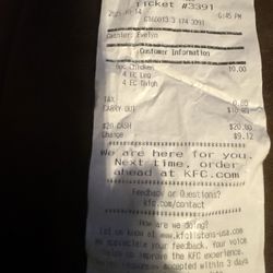 KFC - This is the proof, he rang under a different clerk name and not under his name, the manager's name is not Evelyn, and he should be FIRED!