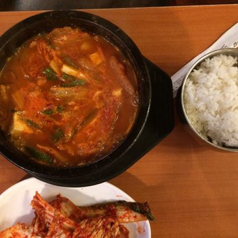Cho Sun Ok Restaurant - Kimchi jjigae (kimchi soup); stews all come with one bowl of rice - Korean Near Me - Chicago, Illinois Cho Sun Ok Restaurant - Kimchi jjigae (kimchi soup); stews all come with one bowl of rice - Korean Near Me - Chicago, Illinois