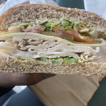 Brown Bag Deli - Turkey Sandwich with Wheat Bun. Pepper Jack cheese. Lettuce Tomato, onion, fresh jalapeños - Delis Near Me - Houston, Texas Brown Bag Deli - Turkey Sandwich with Wheat Bun. Pepper Jack cheese. Lettuce Tomato, onion, fresh jalapeños - Delis Near Me - Houston, Texas
