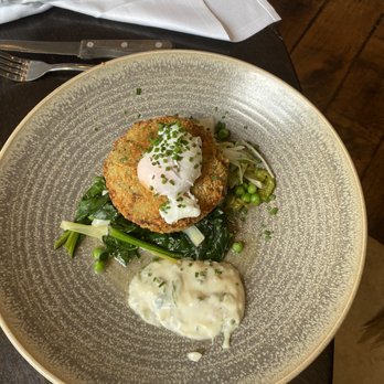 Brasserie Blanc - Salmon and haddock fish cake - French Near Me - Cheltenham, GLS Brasserie Blanc - Salmon and haddock fish cake - French Near Me - Cheltenham, GLS