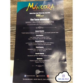 Mancora Peruvian Cuisine - The Taste Alhambra menu 1/27 -2/2/2019 - Peruvian Near Me - Alhambra, California Mancora Peruvian Cuisine - The Taste Alhambra menu 1/27 -2/2/2019 - Peruvian Near Me - Alhambra, California