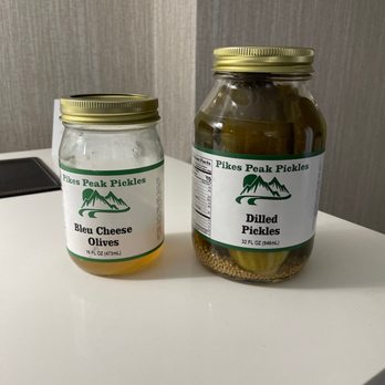 Pikes Peak Pickle Shack - Bleu cheese olives which we ate and the pickles that we through out. - Specialty Food Near Me - Cascade, Colorado Pikes Peak Pickle Shack - Bleu cheese olives which we ate and the pickles that we through out. - Specialty Food Near Me - Cascade, Colorado
