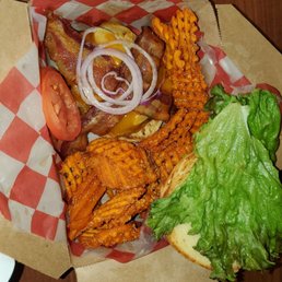 Bacon Cheeseburger with Sweet Potato Fries.