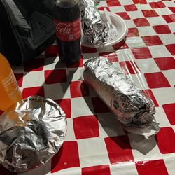2 asada burritos, vampiros taco, jarritos, and a coke.