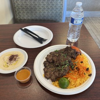 Kandahari Karahi N Kabab - My Chapli Kabab with Bukhari Pulao with room temperature water - Afghan Near Me - Houston, Texas Kandahari Karahi N Kabab - My Chapli Kabab with Bukhari Pulao with room temperature water - Afghan Near Me - Houston, Texas