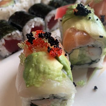 Mori Sushi - Front to back: Rainbow Roll, Tuna Roll and Alaska Roll - Sushi Bars Near Me - Indianapolis, Indiana