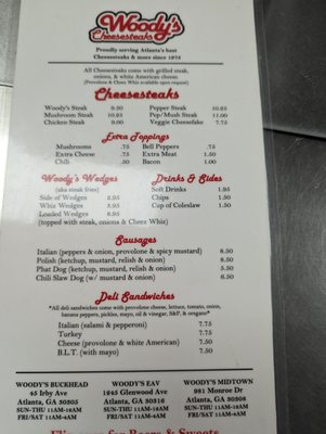 Menu photo 2 Woody's CheeseSteaks Atlanta, GA Menu photo 2 Woody's CheeseSteaks Atlanta, GA