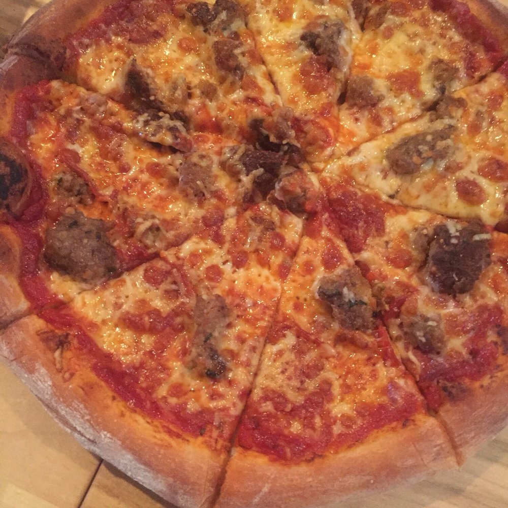 Meetza pizza with sausage substituted for the bacon Meetza pizza with sausage substituted for the bacon