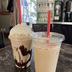 Iced latte and Java smoothie
