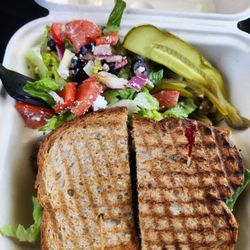 Spirits of St Germain Liquors - Delicious Pastrami sandwich and salad.