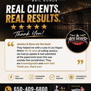 Ace Deuce Bail Bonds - We're grateful for every client who trusts Ace Deuce Bail Bonds during difficult times. Thank you for the kind words and support. - Bail Bondsmen Near Me - Redwood City, California Ace Deuce Bail Bonds - We're grateful for every client who trusts Ace Deuce Bail Bonds during difficult times. Thank you for the kind words and support. - Bail Bondsmen Near Me - Redwood City, California