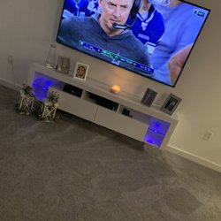 Ahijah Assembly - 75" Flat Screen Wall Mount, Wires hidden. With Floating Wall Unit.