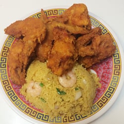 China Wok - Chicken wings with shrimp fried rice~ the wings are so big!!!