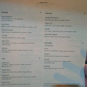 Garage - Menu 02.13.2026 - Cocktail Bars Near Me - Austin, Texas