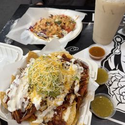 Adobado Nachos, Fish Tacos, Horchata Adobado Nachos, Fish Tacos, Horchata