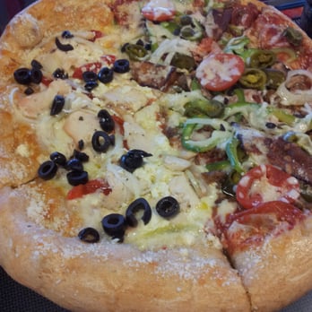 Mellow Mushroom - Half Melloterranean and Half House Special (minus olives ... add jalepeños). Yum! - Pizza Near Me - Arlington, Texas