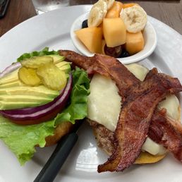 Windsor Burger Lunch with a side of fruit.