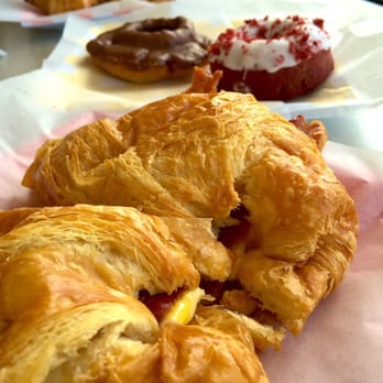 Rose Donuts - Country croissant (egg, cheese, bacon), red velvet&chocolate old fashioned, comes to $8 with a Vietnamese iced coffee - Coffee & Tea Near Me - San Diego, California Rose Donuts - Country croissant (egg, cheese, bacon), red velvet&chocolate old fashioned, comes to $8 with a Vietnamese iced coffee - Coffee & Tea Near Me - San Diego, California
