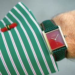 Jean Rousseau - Bespoke green lizard strap with red stitching