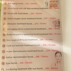 Garden Massage Spa - Facial menu