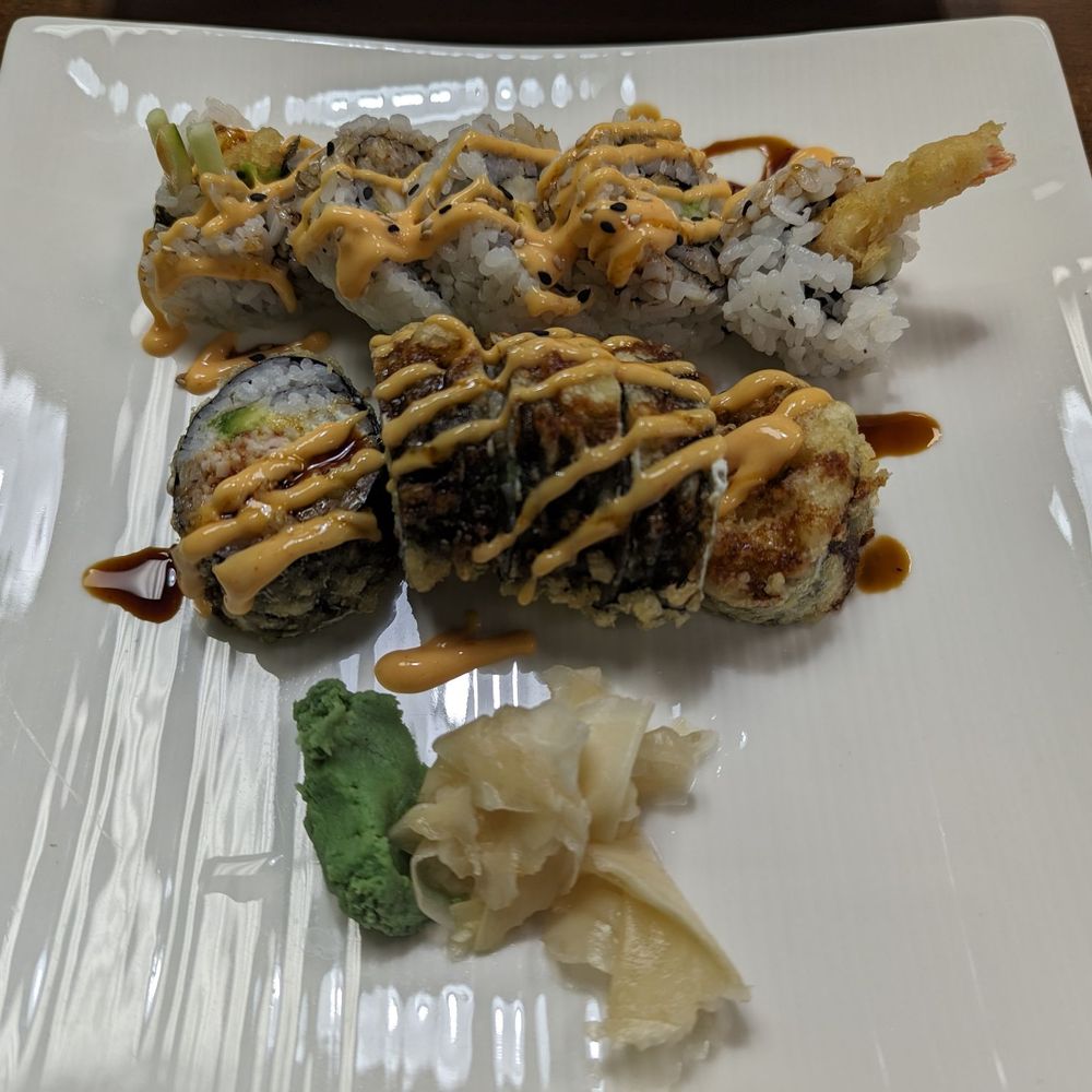 Peniku - Two roll lunch: yummy roll (bottom) and shrimp tempura. - Japanese Near Me - Harrisonville, Missouri Peniku - Two roll lunch: yummy roll (bottom) and shrimp tempura. - Japanese Near Me - Harrisonville, Missouri