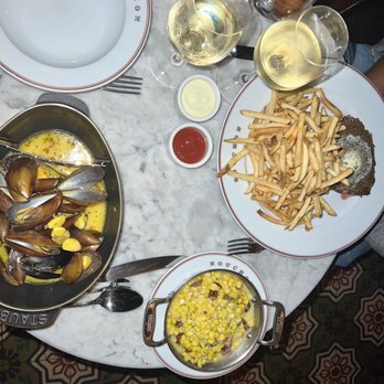 Bouchon - Moules au Safran; Steak Frites; maïs et lardons - French Near Me - Yountville, California Bouchon - Moules au Safran; Steak Frites; maïs et lardons - French Near Me - Yountville, California