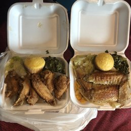 #1Fried chicken, collard greens, cabbage and seafood rice(under the chicken) #2Turkey wings, same as #1 but w/ yellow Pigeon Peas & Rice #1Fried chicken, collard greens, cabbage and seafood rice(under the chicken) #2Turkey wings, same as #1 but w/ yellow Pigeon Peas & Rice