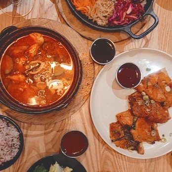 Char'd - Kimchi scallion pancakes, soft Tofu soup, spicy Squid, and mushroom bibimbap - Korean Near Me - Milwaukee, Wisconsin