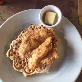 Bag O Nails - Chicken and waffles.  One of the Sunday brunch options. - Bars Near Me - Glasgow, GLG