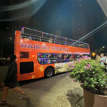 Waikiki Trolley - Lights up at night. - Bus Tours Near Me - Honolulu, Hawaii