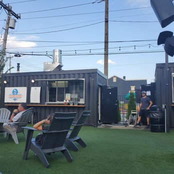 Covington Yard - Seating area and one of the food options - Beer Gardens Near Me - Covington, Kentucky