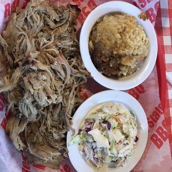 Red State BBQ - Pulled pork plate with slaw and corn pudding. Add some Kentucky Small Batch sauce--it's amazing! - Barbeque Near Me - Lexington, Kentucky