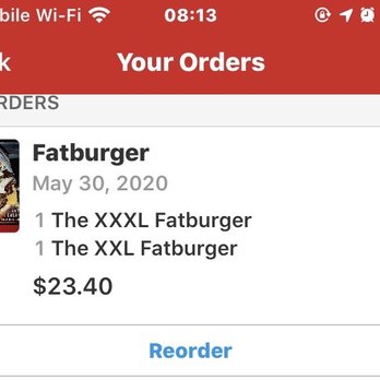 Fatburger - What I actually paid for on Grub Hub 1 XXXL Fatburger and 1 The XXL Fatburger, but didn't get Plus, both were burnt - Burgers Near Me - West Hollywood, California