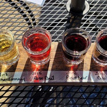 Edenvale Winery - five glasses of wine on a table - Venues & Event Spaces Near Me - Medford, Oregon