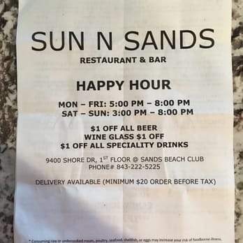 Sun N Sands - a menu for a happy hour - American Near Me - Myrtle Beach, South Carolina Sun N Sands - a menu for a happy hour - American Near Me - Myrtle Beach, South Carolina
