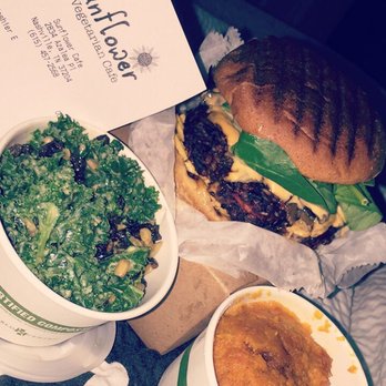 Sunflower Cafe - Veggie burger, kale salad & sweet potatoes! So yummy and filling! - Cafes Near Me - Nashville, Tennessee Sunflower Cafe - Veggie burger, kale salad & sweet potatoes! So yummy and filling! - Cafes Near Me - Nashville, Tennessee