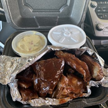 Da- Red Wagon -  a tray of ribs and sides - Barbeque Near Me - Flint, Michigan