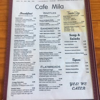 Cafe Mila - Front side of menu - Coffee & Tea Near Me - The Colony, Texas