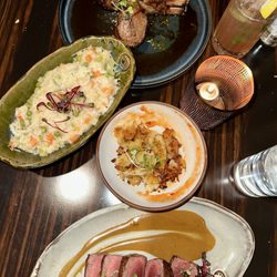 Brock's at Ross Bridge - Steak au poivre, lamb, Vegetable Risotto, potato crisps