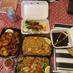 Thai flavour - Malaysian spicy fried rice, Chili chicken, chicken satay, cheese cake, pad see ew